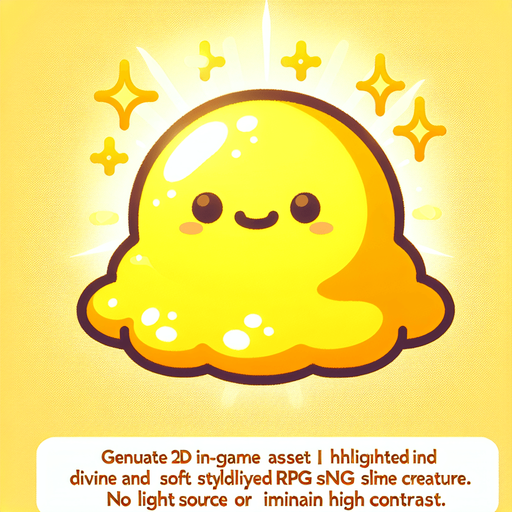 Un slime RPG amarillo y divino con estilo suave y simple.
Single Game Texture.  In-Game asset.  2d.  Blank background.  High contrast.  No shadows