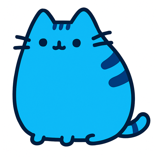 a blue cat Pusheen style.
In-Game asset.  2d.  High contrast.  No shadows