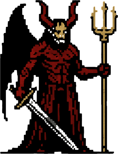 Lucifer character dark souls style 2d pixel art.
In-Game asset.  2d.  High contrast.  No shadows