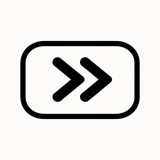 Un boton de color banco para delantar el juego de velocidad, dos felchas negras apuntando a la derecha..
In-Game asset.  2d.  High contrast.  No shadows