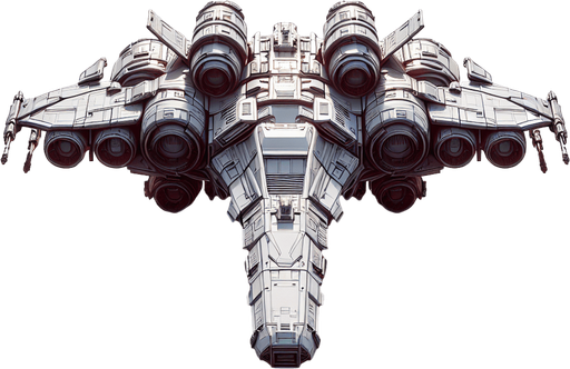 Space craft in facing forward.
Single Game Texture.  In-Game asset.  2d.  Blank background.  High contrast.  No shadows