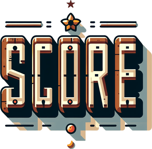 western inspired letters that spell "Score".
Single Game Texture. In-Game asset. 2d. Blank background. High contrast. No shadows.