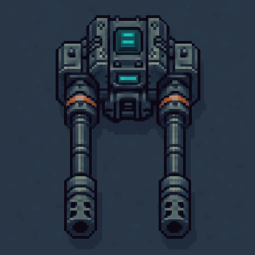 top down twin barrel sci-fi rapid machine gun cannon. pixel art