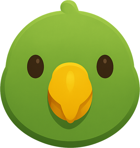 Mantén este estilo de diseño, pero en lugar de ser el rostro de un gato, que sea el de un perico verde de pico amarillo.