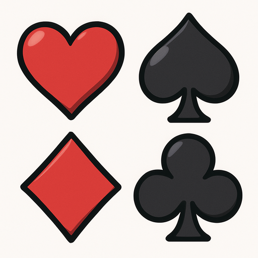 The four card suits arranged in 2x2 grid layout, no lines. Anime style.
In-Game asset.  2d.  High contrast.  No shadows