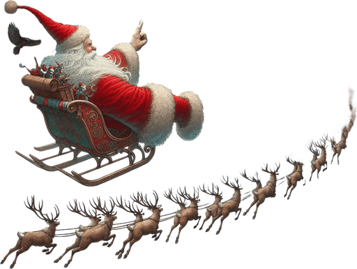 a pergament of Santa Clause on his flying sledge with reindeers, he flees for ravens and leaves a big frosty cloud behind him. There is the text "In Keeper Mode, you can touch santa and swipe your finger into the direction you want to move with extra speed"