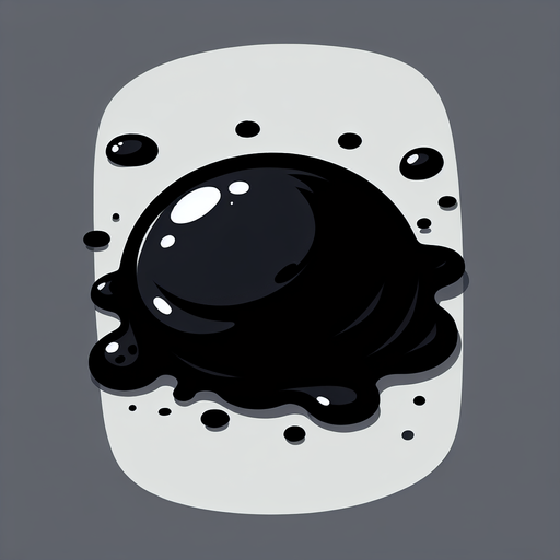A dark inkblot of ink. The blot should be round but with slightly irregular edges, and seen from a slightly elevated perspective. Game illustration style. It should be solid black..
Single Game Texture. In-Game asset. 2d. Blank background. High contrast. No shadows.