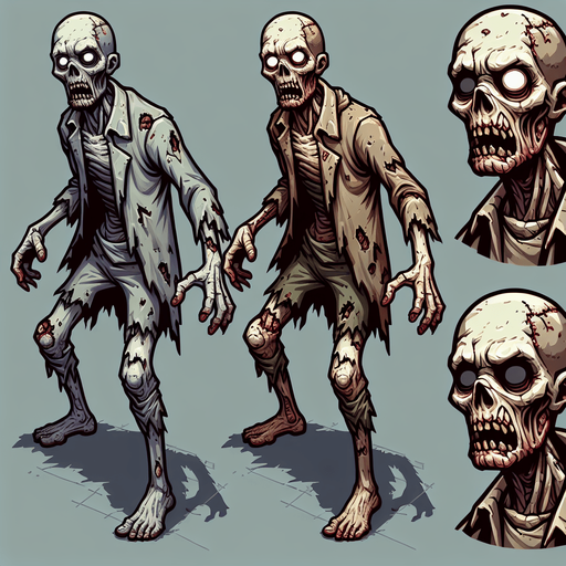 animation zombie.
Single Game Texture. In-Game asset. 2d. Blank background. High contrast. No shadows.