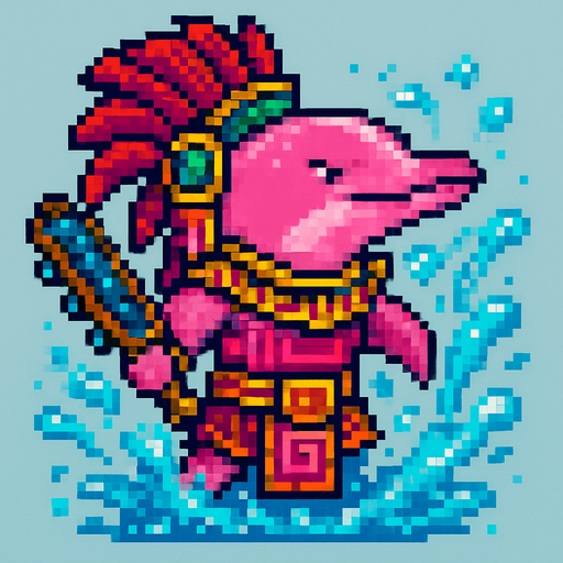 Generame un guerrero azteca con patrones, estilo pixelar, además será una Delfin Rosado con efectos de AGUA.
In-Game asset.  2d.  High contrast.  No shadows