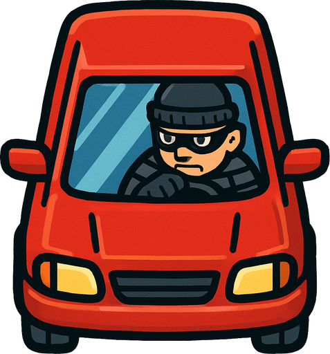 kuş bakışı İçinde hırsız olan araba.
In-Game asset.  2d.  High contrast.  No shadows