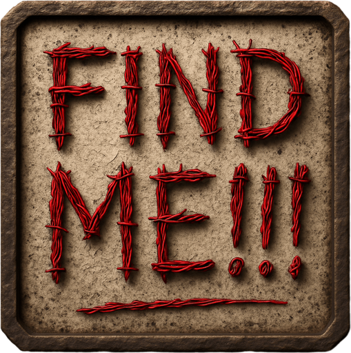 Scary sign have galvanized wires for message with description "find me!!!".red color text
In-Game asset.  High contrast.  No shadows. 3D