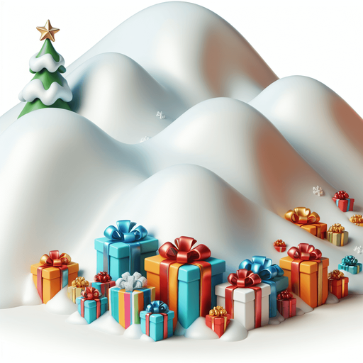 Simple Snow dunes cartoon. Christmas gifts at bottom