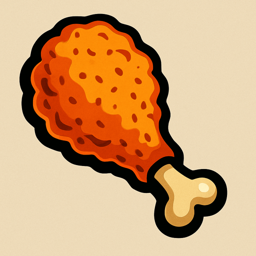 Fried chicken drumstick.
In-Game asset.  2d.  High contrast.  No shadows