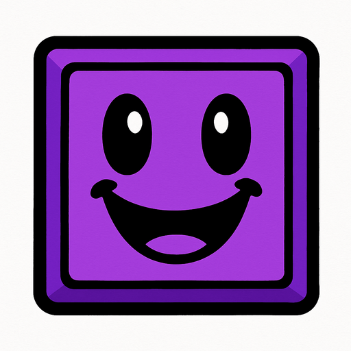 Happy purple block.
In-Game asset.  2d.  High contrast.  No shadows