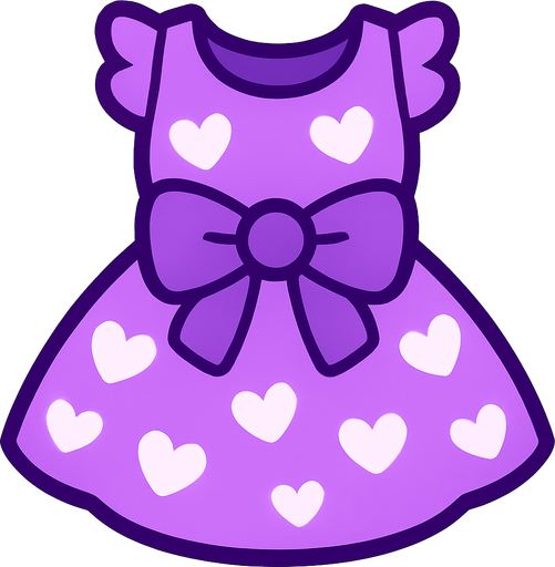 cute purple heart candy design dress top view..
In-Game asset.  2d.  High contrast.  No shadows