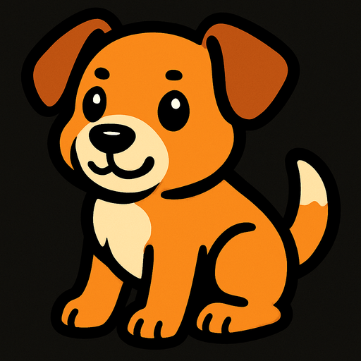Cute dog.
In-Game asset.  2d.  High contrast.  No shadows