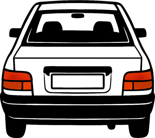 Beyaz saipa pride 131 arkasi ama yukaridan.
In-Game asset.  2d.  High contrast.  No shadows