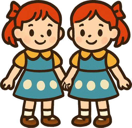 Petite fille soeurs jumelles.
In-Game asset.  2d.  High contrast.  No shadows