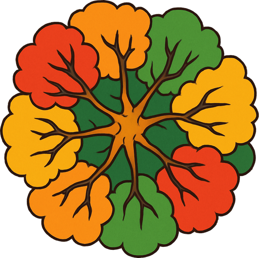 Top view of colorful tree looking upwards.
In-Game asset.  2d.  High contrast.  No shadows