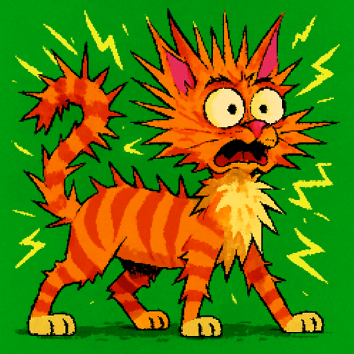 El mudo gato con el mismo estilo pero electrocutado con fondo verde