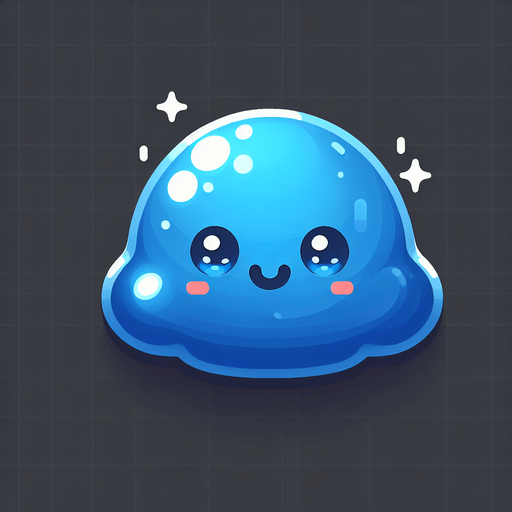 2D Sprite of a cute blue slime, smiling