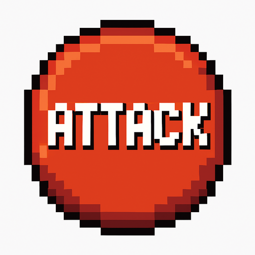 Пиксельная круглая кнопка атаки.
In-Game asset.  2d.  High contrast.  No shadows