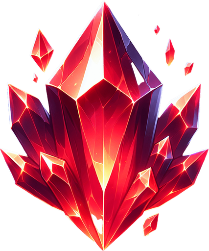A sharp, faceted red crystal or gem shard glowing hotly..
Single Game Texture.  In-Game asset.  2d.  Blank background.  High contrast.  No shadows