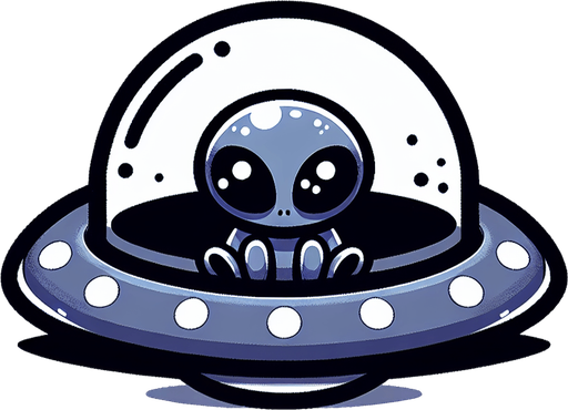 A small curious alien in a ufo..
Single Game Texture. In-Game asset. 2d. Blank background. High contrast. No shadows.