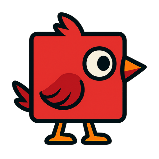 Square shaped red bird facing right.
In-Game asset.  2d.  High contrast.  No shadows
