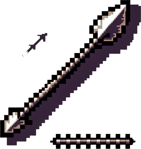pixealrt spear.
Single Game Texture. In-Game asset. 2d. Blank background. High contrast. No shadows.