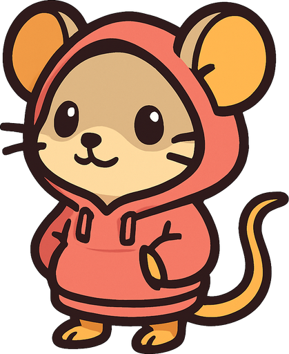 a cute mouse with a hoodie on.
In-Game asset.  2d.  High contrast.  No shadows