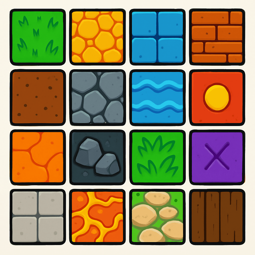 Grid cells tile assets. HD colors.
In-Game asset.  2d.  High contrast.  No shadows