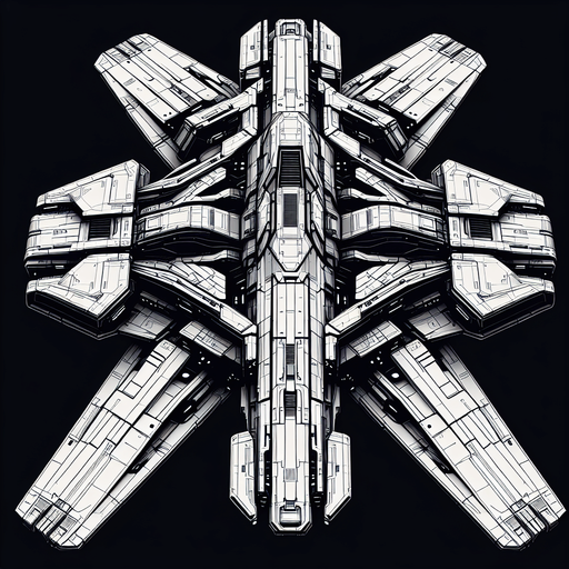 Космический корабль, без фона.
Single Game Texture. In-Game asset. 2d. Blank background. High contrast. No shadows.