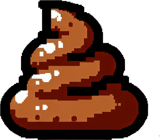 8-bit. cartoon. poop. turd. in game assset. Single Game Texture. In-Game asset. 2d. Blank background. High contrast. No shadows.