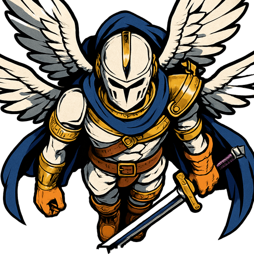 MagnaAngemon, visto desde arriba, calidad y detalles altamente épicos..
In-Game asset.  2d.  High contrast.  No shadows