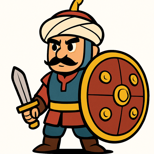Animasyon çizgi dizi tarzında kalkanlı osmanlı askeri.Kalkanları büyük olsun
In-Game asset.  2d.  High contrast.  No shadows