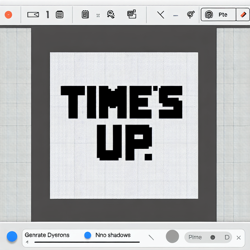 cartoon and 8 bit message. reads:

Time's Up!.
Single Game Texture. In-Game asset. 2d. Blank background. High contrast. No shadows.