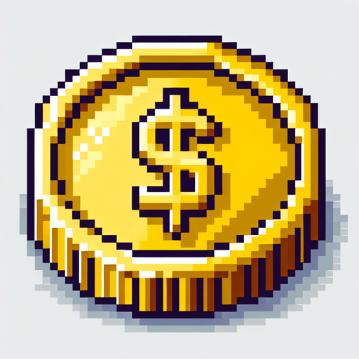 gold coin, $ sign on it, snes art.
Single Game Texture.  In-Game asset.  2d.  Blank background.  High contrast.  No shadows