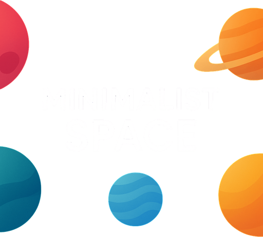 Fullscreen modern App Store landscape banner, 16:9, high definition, for a game titled "Minimalise Space'' and Planets wiews.