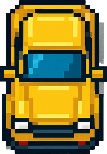 Üstten görünümlü pixel araba.
In-Game asset.  2d.  High contrast.  No shadows