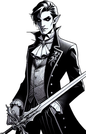 A drakula kept an sword.
Single Game Texture. In-Game asset. 2d. Blank background. High contrast. No shadows.