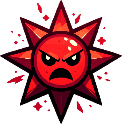 an angry red star.
Single Game Texture. In-Game asset. 2d. Blank background. High contrast. No shadows.