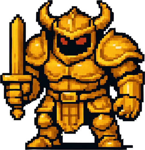 boss düşman altın zırh pixel art.
In-Game asset.  2d.  High contrast.  No shadows