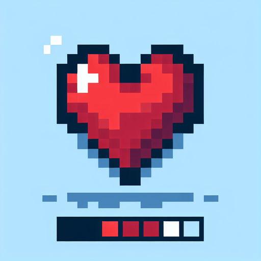pixelated heart.
Single Game Texture.  In-Game asset.  2d.  Blank background.  High contrast.  No shadows