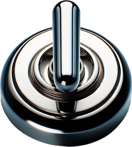 Chrome Toggle switch with thin arm, front view.