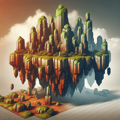 Taller stones green,brown,orange, HD, blur, light, sharp stones, floating Island, real 
background.
Single Game Texture. In-Game asset. 2d. Blank background. High contrast. No shadows.