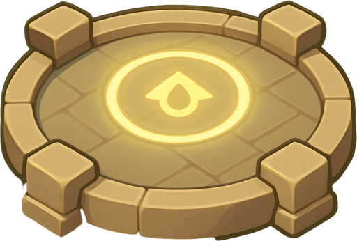 Crea un asset de Plataforma de Construcción de Torre Defensora en un estilo 2D renderizado, limpio y cartoonish, con contornos claros y definidos, colores vibrantes con transiciones suaves, y sombreado que dé volumen. Debe ser un espacio claramente definido donde el jugador pueda construir una torre.

Forma: Un círculo o una plataforma octogonal ligeramente elevada del suelo.

Textura: La superficie de la plataforma podría ser de piedra lisa, adoquines, o un patrón de madera entrelazada.

Color: Los colores deben ser neutros o ligeramente contrastantes con el terreno circundante para que sea visible. Tonos de gris, marrón claro o beige podrían funcionar bien.

Indicador de Construcción: Debe haber una indicación clara de que se puede construir algo aquí. Esto podría ser un glifo o símbolo sutil grabado en la superficie, o un halo de luz tenue que emana de la plataforma, o cuatro pequeños soportes/pilares en las esquinas/bordes para sugerir una base..
In-Game asset.  2d.  High contrast.  No shadows