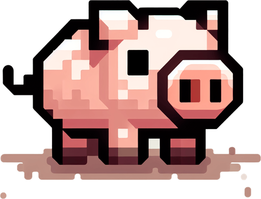 pig.
Single Game Texture. In-Game asset. 2d. Blank background. High contrast. No shadows.