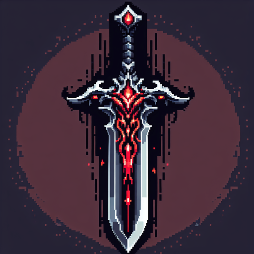 pixel art of an evil fantasy sword facing downward. Minor red details.
Single Game Texture. In-Game asset. 2d. Blank background. High contrast. No shadows.