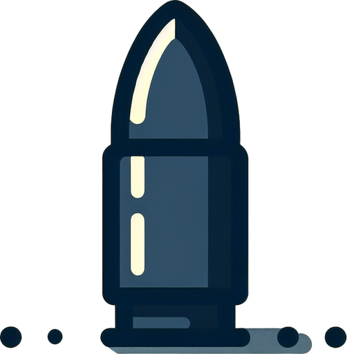 bullet.
Single Game Texture.  In-Game asset.  2d.  Blank background.  High contrast.  No shadows